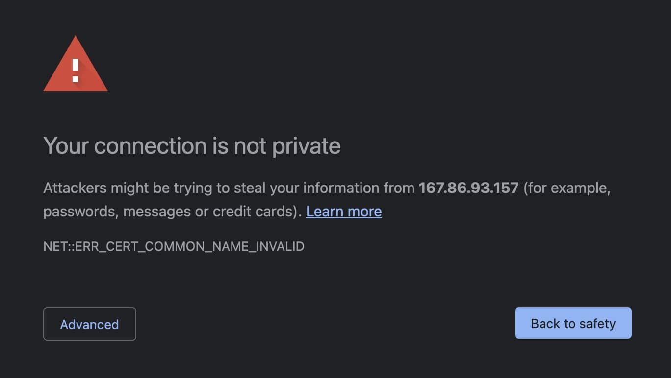 Visiter un site dangereux avec Chrome pour MacOS : "Votre connexion n'est pas privée" avec un code erreur "NET::ERR_CERT_COMMON_NAME_INVALID"